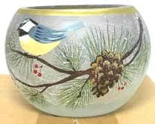 Yankee Candle WINTER BIRDS Crackle Glass Round Votive Holder 2019  FREE SHIPPING
