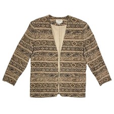 Vintage Silk Blazer Size Large 1990s Mixed Floral Geometric Print Open Front