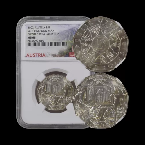 AUSTRIA. 2002, 5 Euro, Silver - NGC MS68 - Top Pop 🥇 Schoenbrunn Zoo FD