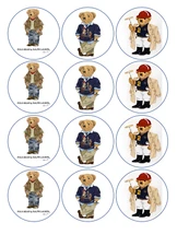 set of 12 fancy teddy bear, edible paper, cupcake cookie toppers CHOOSE SIZE