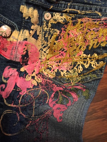 VTG Pepe Jeans London Girl's 3D Pink Gold Patch Blue Adjustable Waist Jeans 4T - Picture 4 of 12