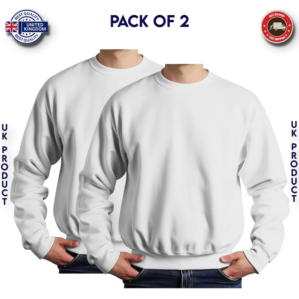 Paquete de 2 sudaderas para hombre mezcla pesada cuello redondo suéter liso alta calidad Foto 3 de 4