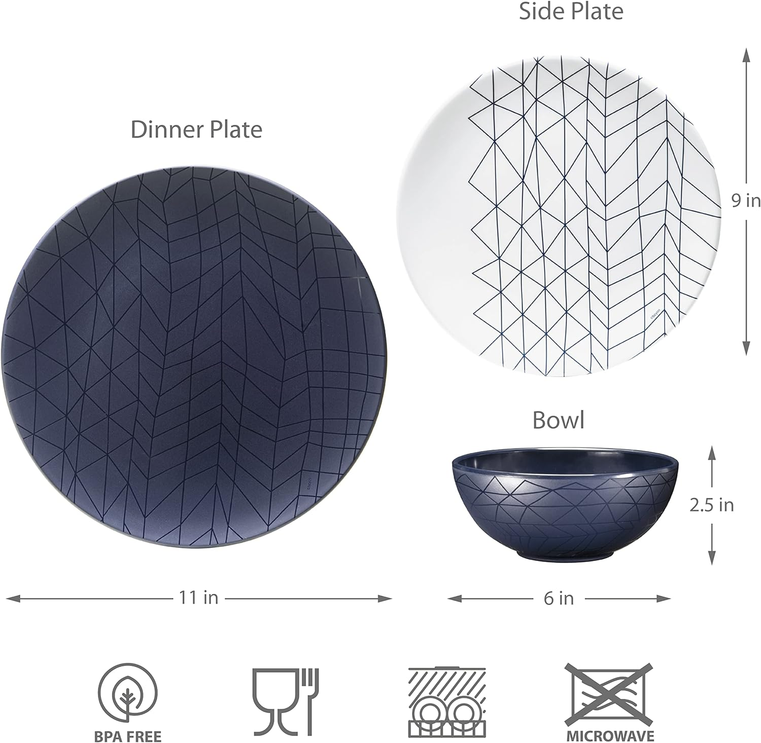 12 Piece Melamine Dinnerware Set Durable, Dishwasher Safe Plates and