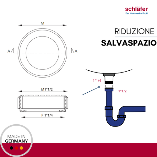 Schläfer | Riduzione per Sifone in PVC Modello Basso Adattatore M 1"1/2 a 1"1/4 - Foto 3 di 10