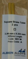 ALBION ALLOYS SB1M SQUARE BRASS TUBE  3.96mm x 3.96mm x 3.2mm x 305mm 2 pieces