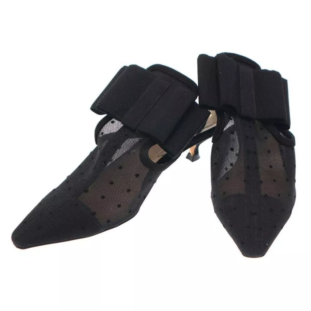 Escarpins Christian Dior talon point ruban maille noir EU35/US5 41392c