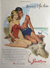 Jantzen Swim Suits Sun Clothes Summer Beach Couple Loving Vintage Print Ad 1946
