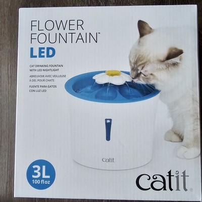Catit Flower Fountain LED in white and blue, featuring a 3-liter capacity