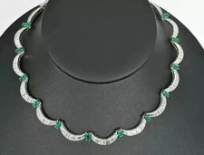 28CT Emerald Cut Lab Created Emerald Tennis Necklace 14K White Gold Plated 16"