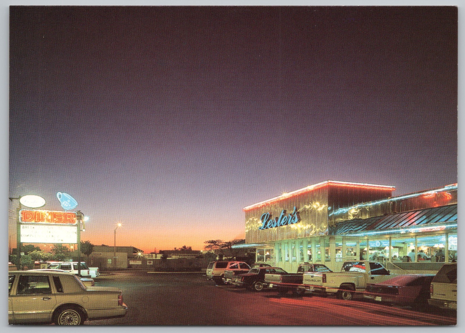 Lester's Diner 1990's Roadside Night View Fort Lauderdale FL Postcard UNP 4x6 