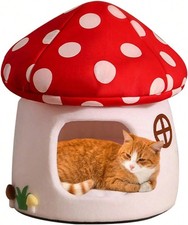 Mushroom Cat Bed Cave Plush Pet House for Indoor Cats Small Dogs