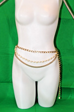 1980/90's Gold Tone Multi Strand Chain Link and Pearls Belt