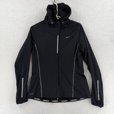 Nike Jacket Womens Medium Black Dri-FIT Hooded Full Zip Running Windbreaker