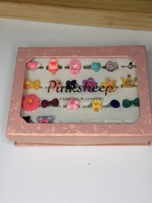 Kids Adjustable Ring Set Pink sheep Girls Jewelry Lot w/ Pink Gift Display Case