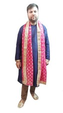 Men Dupatta Groom Pink Wedding Indian Handmade Traditional Silk Stole Scarves