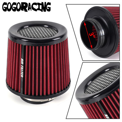 3 Inch 76mm High Flow Inlet Cold Air Intake Cone Replacement Dry Air Filter Red