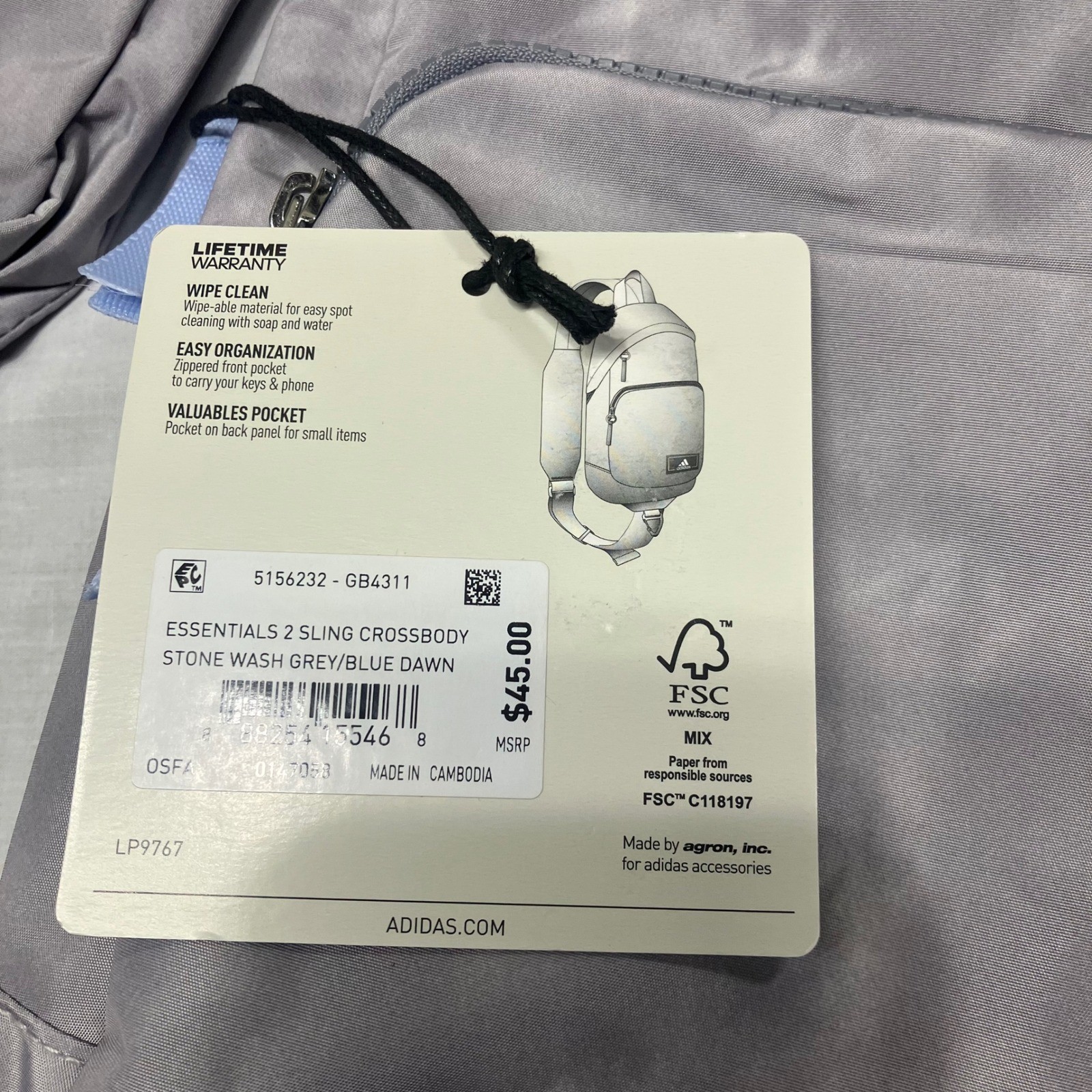 Adidas Essentials 2 Sling Crossbody Bag Stone Wash Grey Blue NEW NWT Compact thumbnail 4