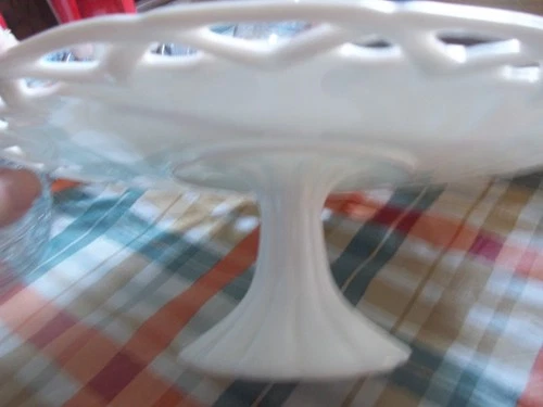 Vintage Milk Glass open weave fruit bowl