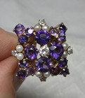 Diamond Siberian Amethyst Pearl Ring 14K Gold Exquisite Cocktail Retro Jewelry — photo 3