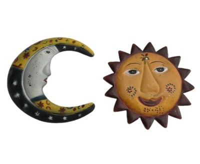 Hand-Painted Wall Metal Eclipse Celestial Theme Moon & Sun 90s 