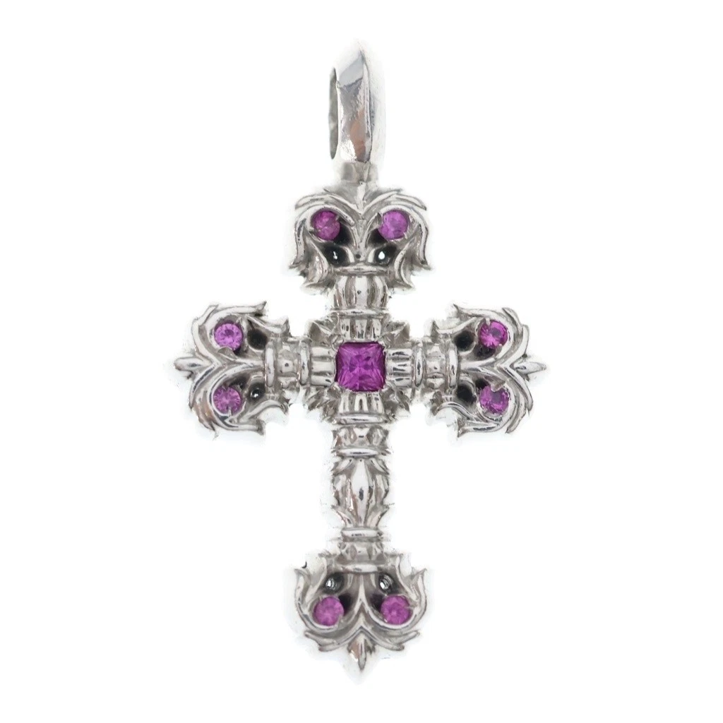 Chrome Hearts CHARM FILIGREE TINY P SAP Pendant Top Pink Sapphire 750WG P0081597