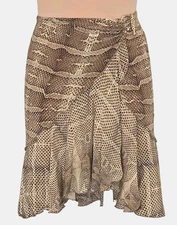 VINTAGE Roberto Cavalli Snake Print Wrap Ruffled Silk Skirt Size S/XS EU38