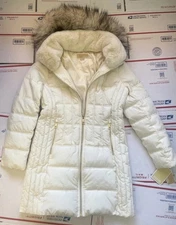 Michael Kors Bone White Winter MK Mid-Length Fur Puffer Jacket Coat 1X NWT $360
