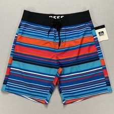 NWT Unlined Reef Sharpe Board Shorts Mens Size 30 Striped Lapis Blue/Orange