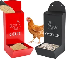 2Pack Chicken Grit Feeder, Metal Oyster Shell Feeder with Lid, Hanging Gravity