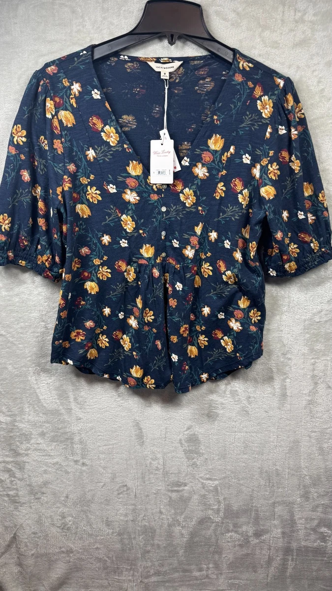 Cotone Morbido Maglia Scollo A V Lucky Brand Top Donna Lucky Brand - Maglia Maniche Lunghe Con Scollo A V E Motivo Nuvole Maglietta Lucky Brand Maglietta Scollo A V