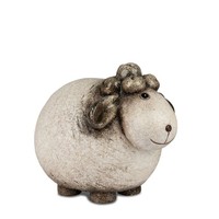 Dekofigur Schaf Cartoon Stehend H. 18Cm Creme Braun Aus Keramik Formano S26