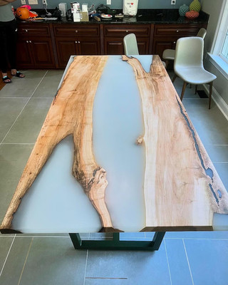 Handmade Live Edge Epoxy Dining Table, Custom Resin River Table
