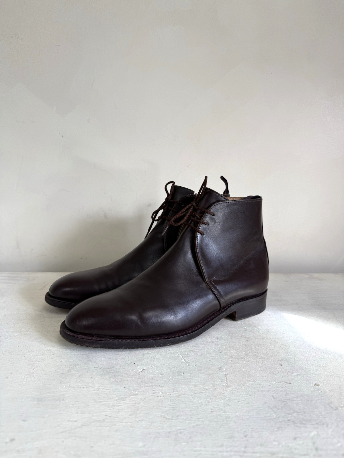 SANDERS Leather Boots Lace Up Brown Mens UK8 Chelsea Smart Career Occasion Wear