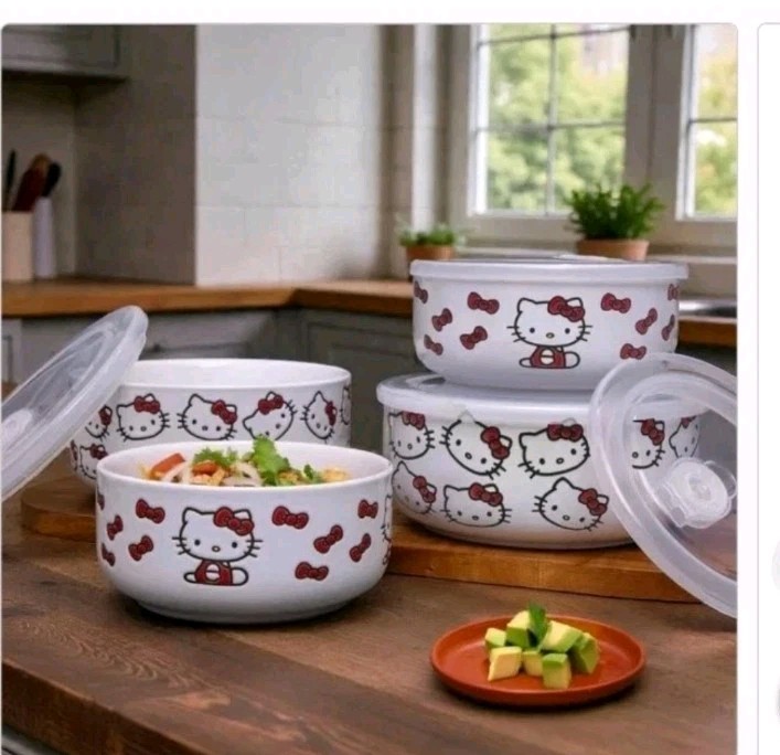 Hello Kitty Pressure Lid Food Storage Small & Large 8 Pc Containers Bowl NEW