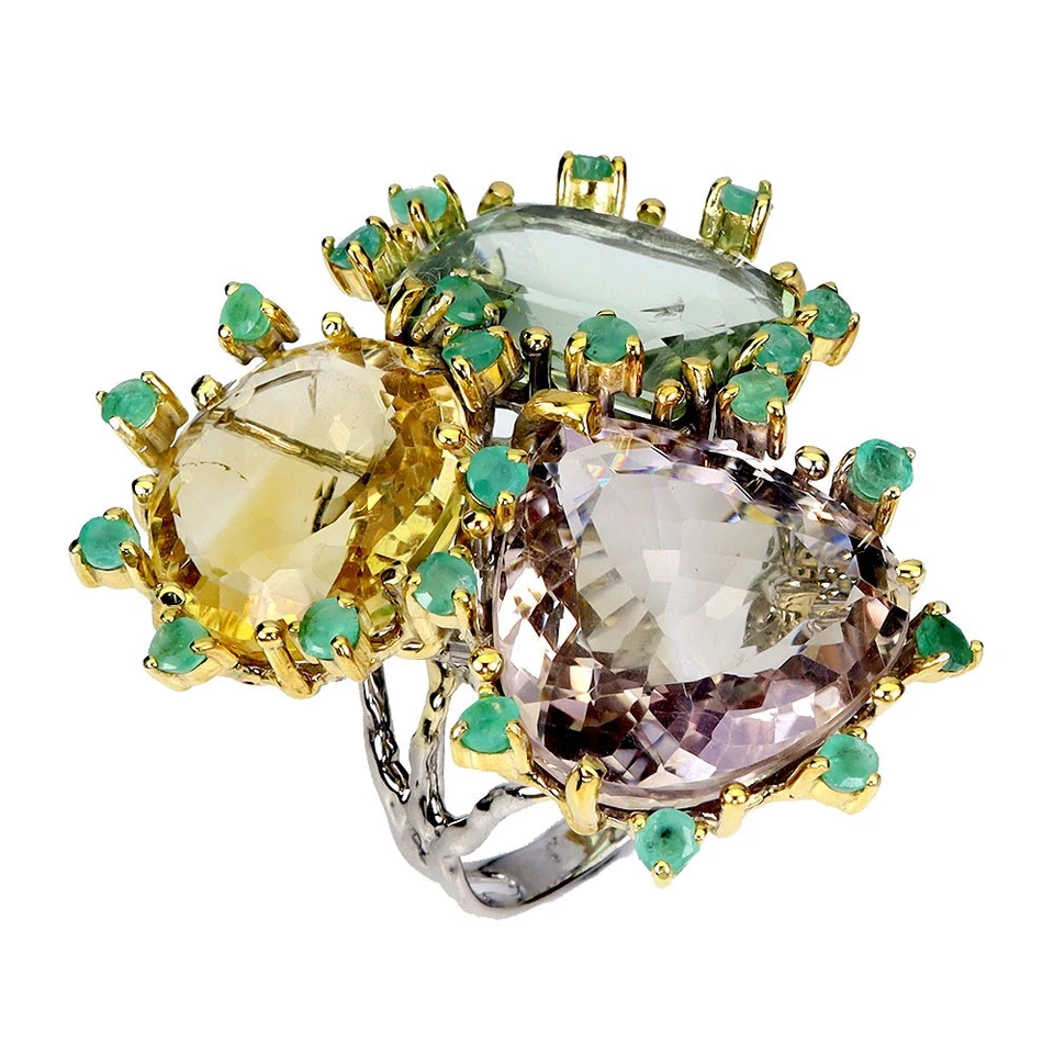 925 Anello Argento Sterling Ovale Citrino 59ct Ametrino Mano Gemma Misura 8 - Immagine 2 di 4