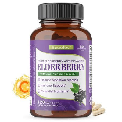 Black Elder Supplements, With Vitamin C D3, Zinc, Sodium, 30-120 Capsules Vegan