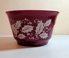 Vtg HAZEL ATLAS XL Holiday Serving  BOWL Holly Burgundy Milk Glass 10x6"