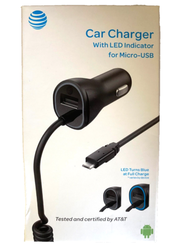 AT&T 3.4A Extra USB and Corded Micro USB Car Charger w' LED Indicator  - Picture 1 of 8