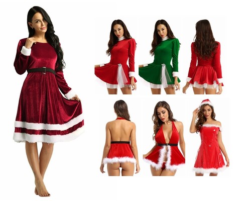 Donna Vestito Da Festa Di Natale Costume Di Vacanza Abito Velluto  Calzamaglia Tutu Vestito | eBay