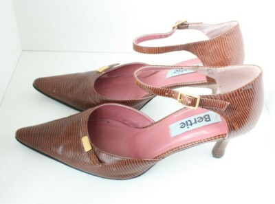 Bertie Schlangenoptik Leder Kastanie Knöchelriemen Stiletto Schuhe UK 6 EU 39