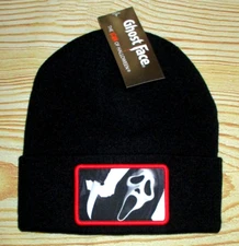 MENS GHOST FACE BLACK BEANIE HAT ONE SIZE