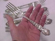 6 ANTIQUE 1894 Gorham Imperial Chrysanthemum Dinner Forks 7 5/8" Inch MONO Ella