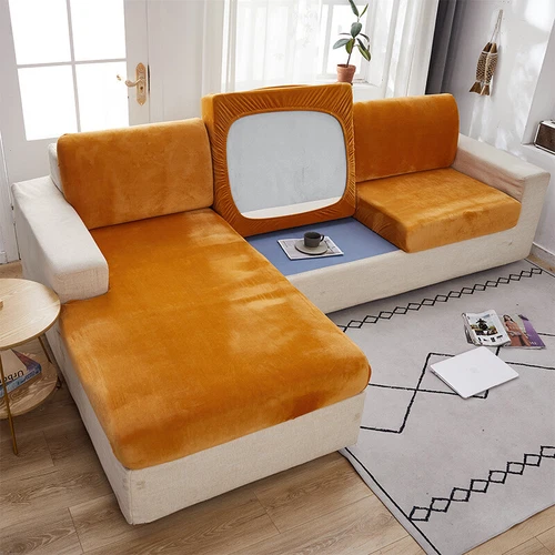 Velvet Sofa Seat Cushion Cover Thick Solid Soft Stretch Sofa Plush Slipcovers - Picture 10 of 15