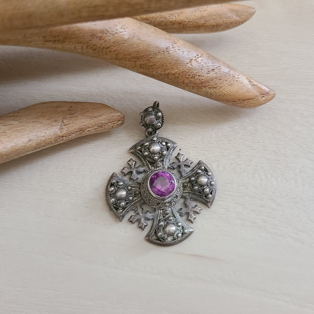VINTAGE ORNATE 950 STERLING SILVER JERUSALEM CROSS PENDANT VINTAGE ORNATE 950 STERLING SILVER JERUSALEM CROSS PENDANT