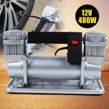 12V 480W Heavy Duty Metal Dual Cylinder Pump Air Compressor Tire Inflator USA