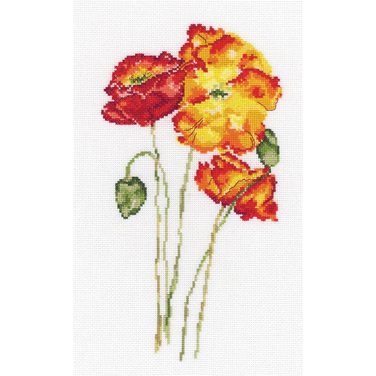 RTO counted Cross Stitch Kit ""Silk poppies"" M628, 14x25,5 cm, DIY