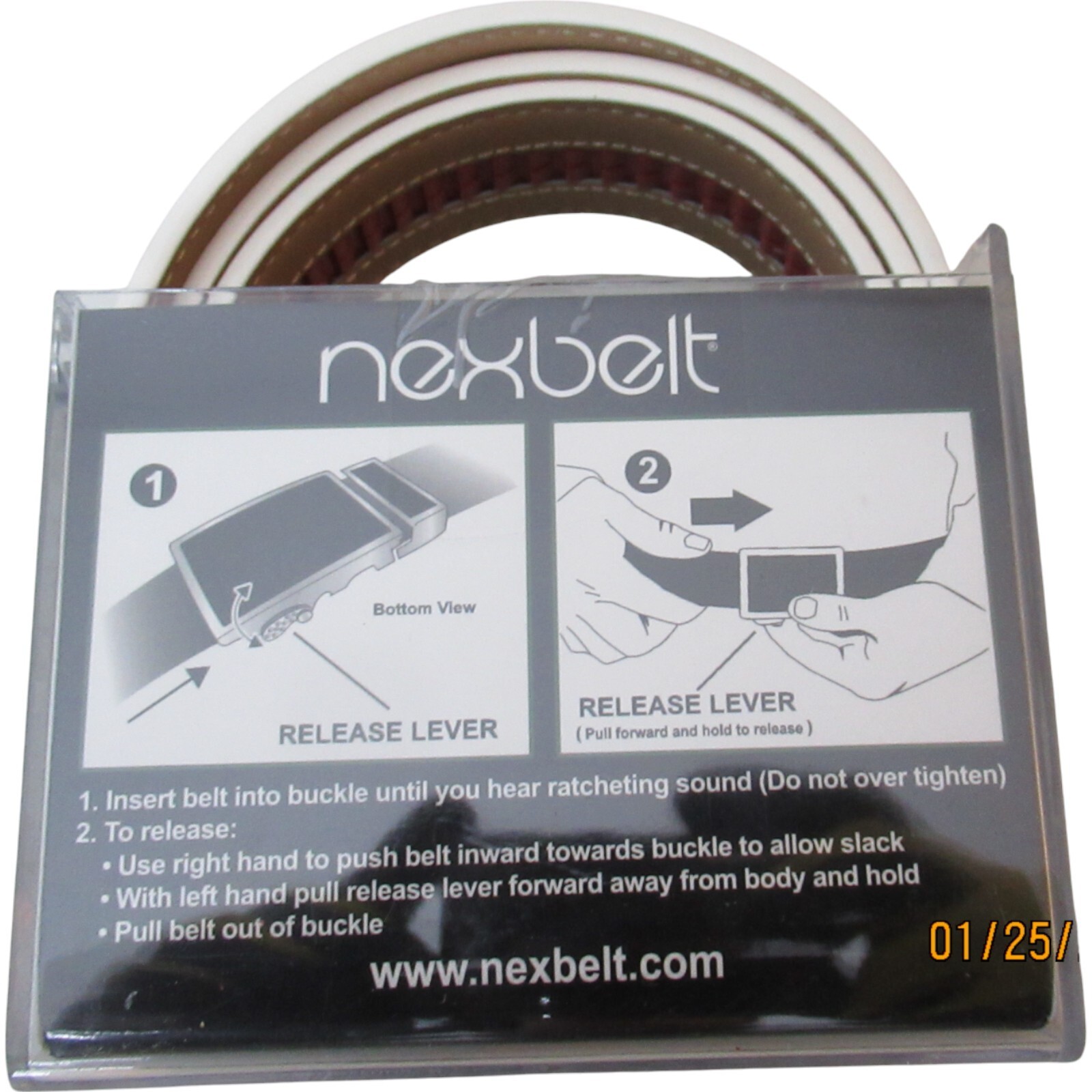 Nexbelt No Holes Golf Belt White Pre-cut to size 40" NEW Missing Packaging