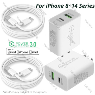 For iPhone 14/13/12/11/XR/X/8 Fast Wall Charger 20W PD USB Type C Adapter Cable