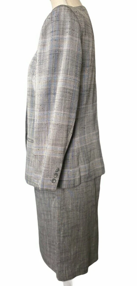 Traje vintage Jaqueline Ferrar para mujer 2 piezas talla 12 gris chaqueta y falda a rayas Foto 4 de 4