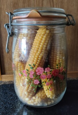 Vintage Popcorn On The Cob Dried Corn Quart Glass Jar